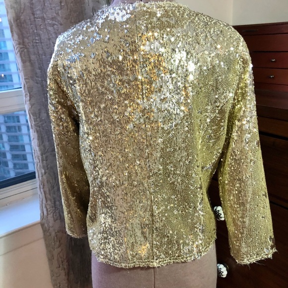 Gold sequin cropped Moto jacket - Picture 2 of 4